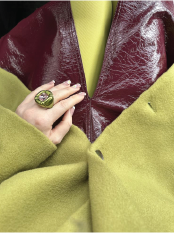 Burgundy and green layered outfit