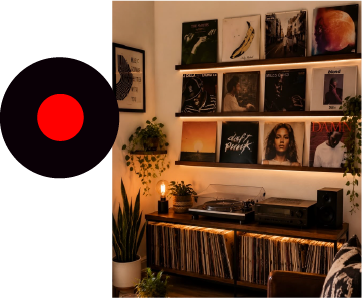 Vinyl record wall and red record sticker