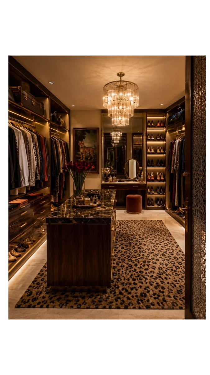 Dream walk-in closet with a chandelier