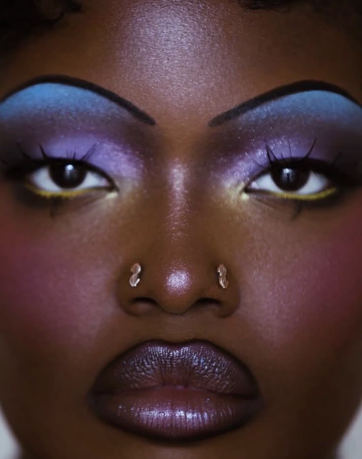 Close-up of lilac and blue eyeshadow