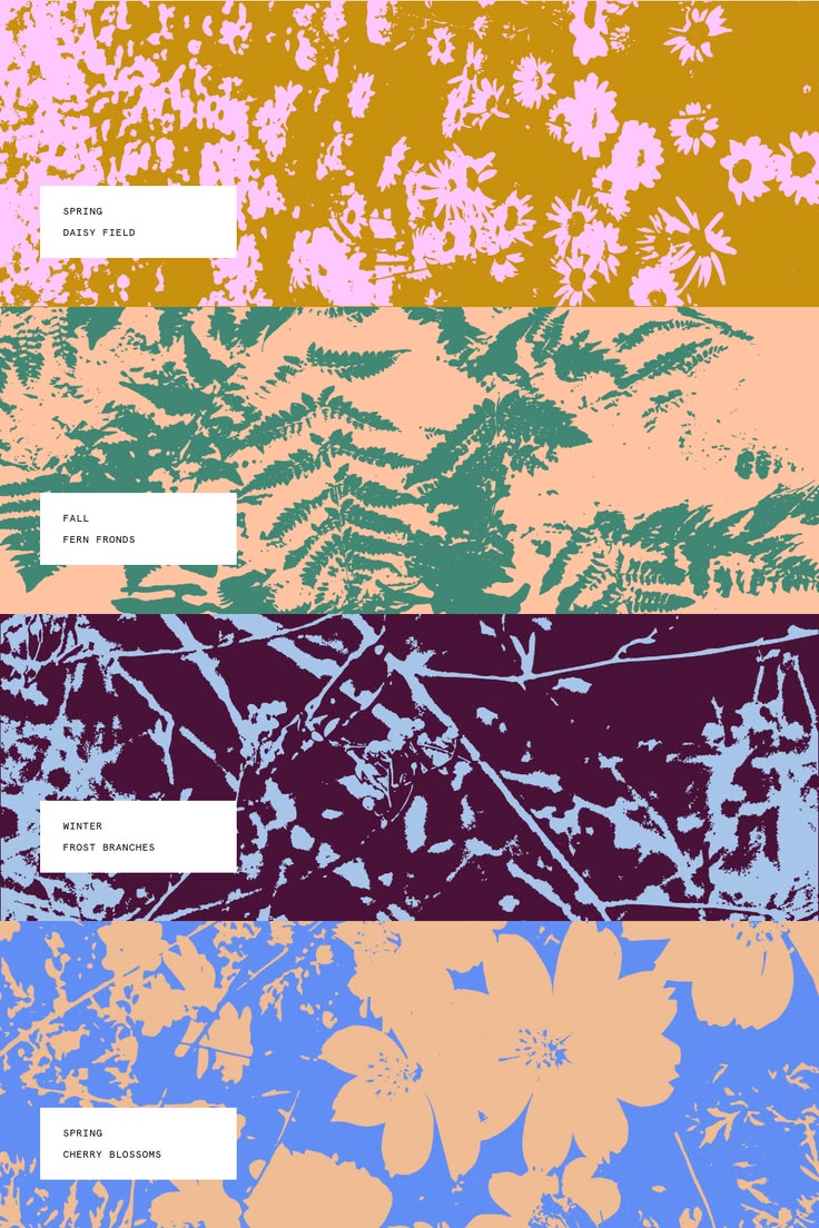 Seasonal floral pattern swatches