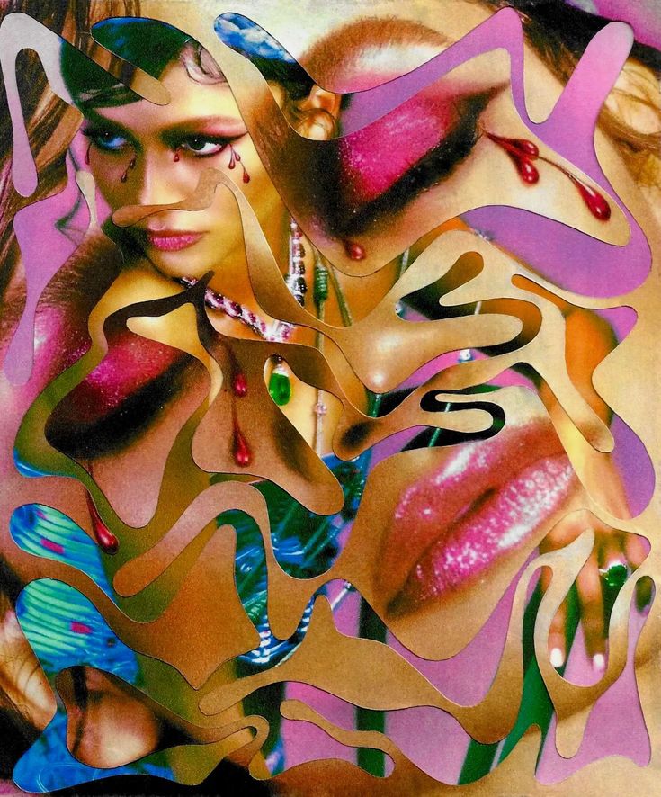 Abstract wavy graphic over a makeup portrait